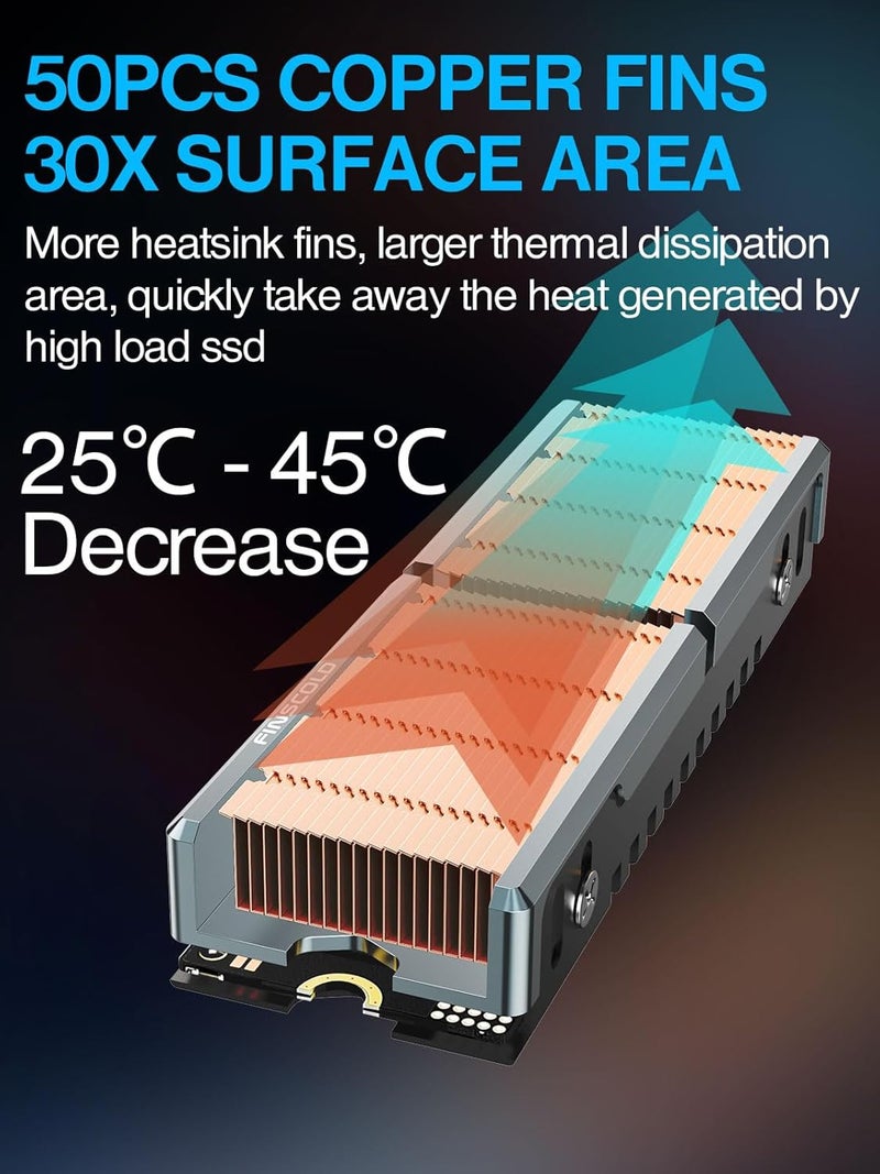JEYI Copper M.2 HeatSink, Passive Nvme SSD Heatsinks with Copper Fins - Finscold Q80 - Image 4